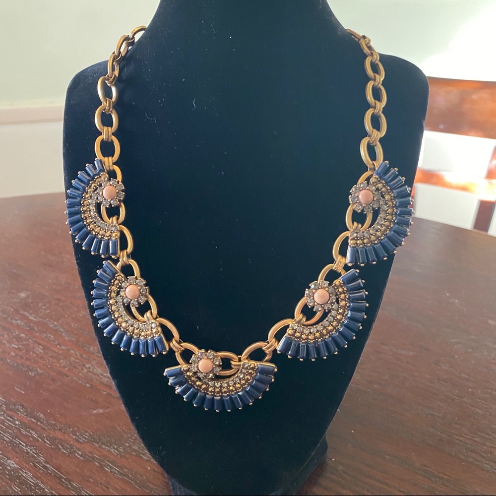 J. Crew Factory Blue and Gold Statement Necklace